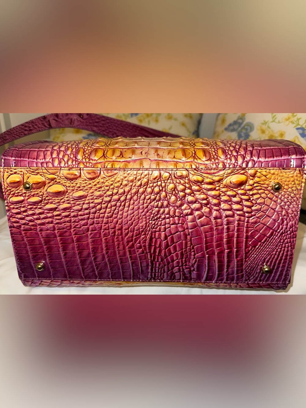 Brahmin Grapefruit Ombre Large Caroline Pink/Purple and Gold Satchel NWOT - Picture 9 of 15